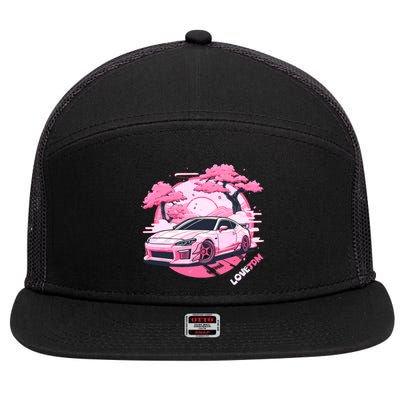 Love JDM Girl Racer Pink Japanese Race Car 7 Panel Mesh Trucker Snapback Hat