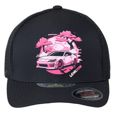 Love JDM Girl Racer Pink Japanese Race Car Flexfit Unipanel Trucker Cap
