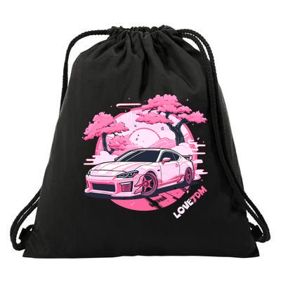 Love JDM Girl Racer Pink Japanese Race Car Drawstring Bag