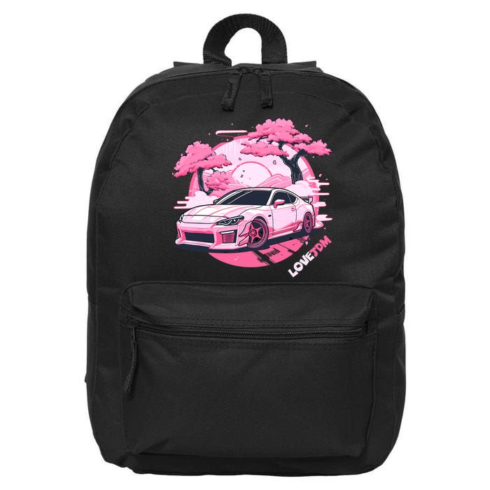 Love JDM Girl Racer Pink Japanese Race Car 16 in Basic Backpack