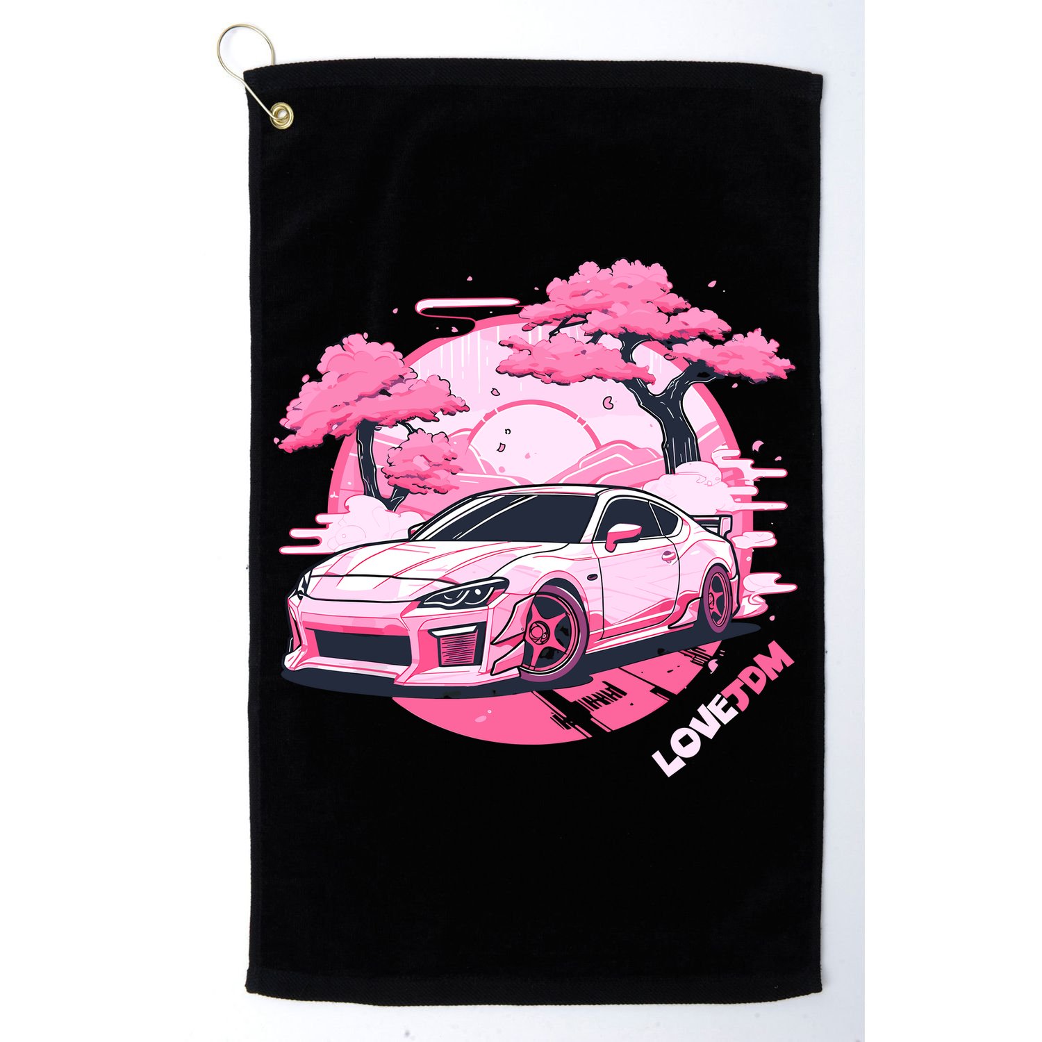 Love JDM Girl Racer Pink Japanese Race Car Golf Towel