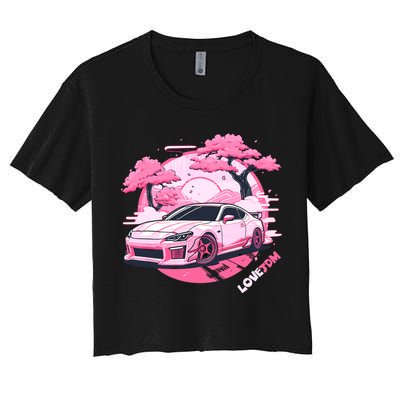 Love JDM Girl Racer Pink Japanese Race Car Women's Crop Top Tee