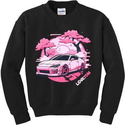 Love JDM Girl Racer Pink Japanese Race Car Kids Sweatshirt