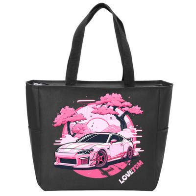Love JDM Girl Racer Pink Japanese Race Car Zip Tote Bag