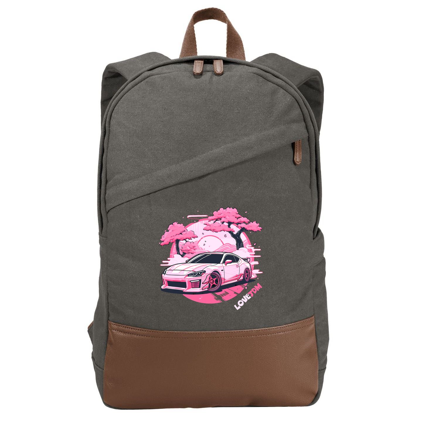 Love JDM Girl Racer Pink Japanese Race Car Cotton Canvas Backpack