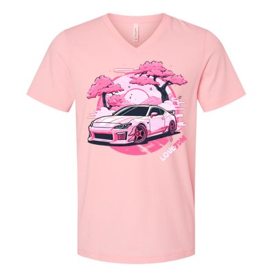 Love JDM Girl Racer Pink Japanese Race Car V-Neck T-Shirt