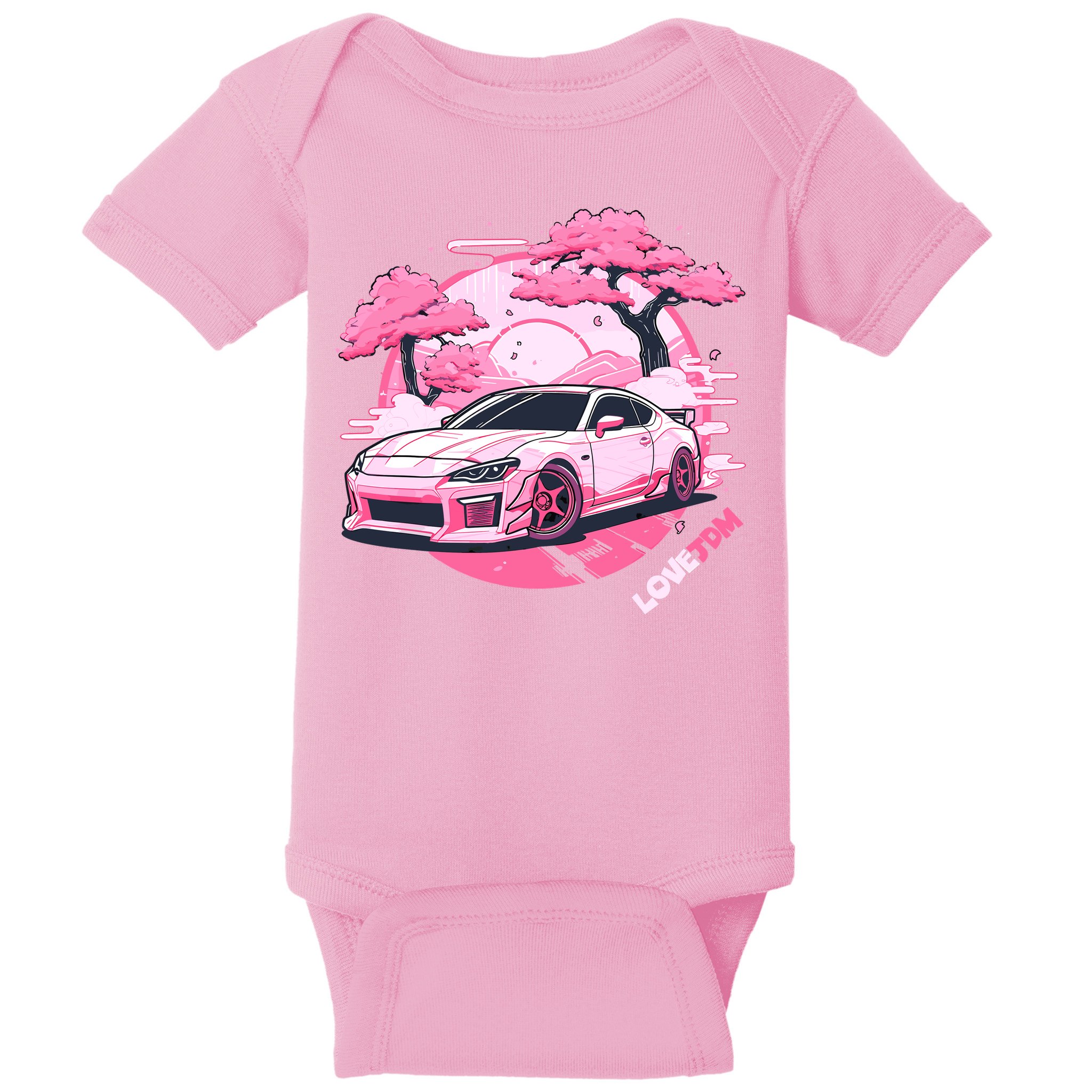 Love JDM Girl Racer Pink Japanese Race Car Baby Bodysuit
