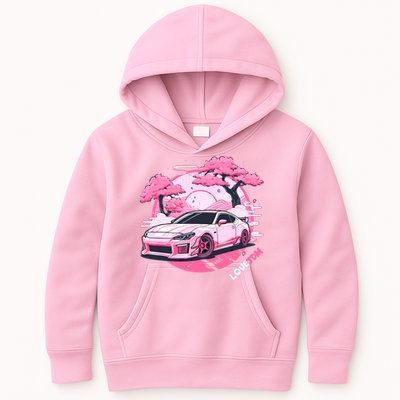 Love JDM Girl Racer Pink Japanese Race Car Kids Hoodie