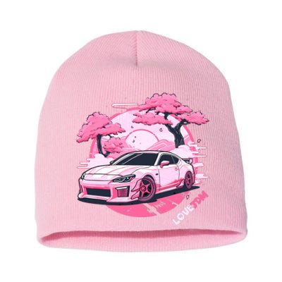 Love JDM Girl Racer Pink Japanese Race Car Short Acrylic Beanie