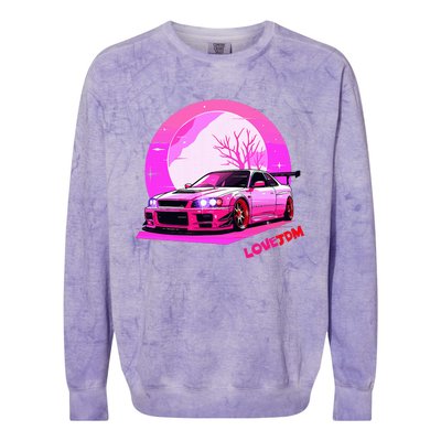 Love Jdm Girl Racer Japanese Modified Race Car Colorblast Crewneck Sweatshirt