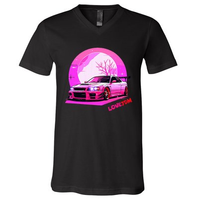 Love Jdm Girl Racer Japanese Modified Race Car V-Neck T-Shirt