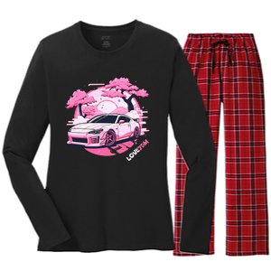 Love Jdm Girl Racer Pink Japanese Race Car Women's Long Sleeve Flannel Pajama Set 