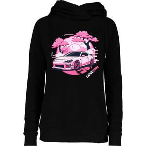 Love Jdm Girl Racer Pink Japanese Race Car Womens Funnel Neck Pullover Hood