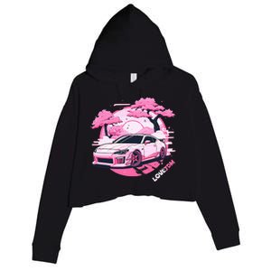 Love Jdm Girl Racer Pink Japanese Race Car Crop Fleece Hoodie