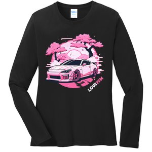 Love Jdm Girl Racer Pink Japanese Race Car Ladies Long Sleeve Shirt