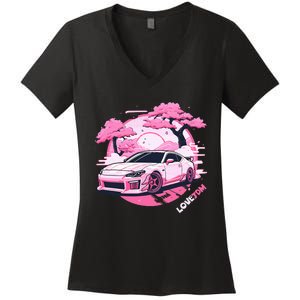 Love Jdm Girl Racer Pink Japanese Race Car Women's V-Neck T-Shirt