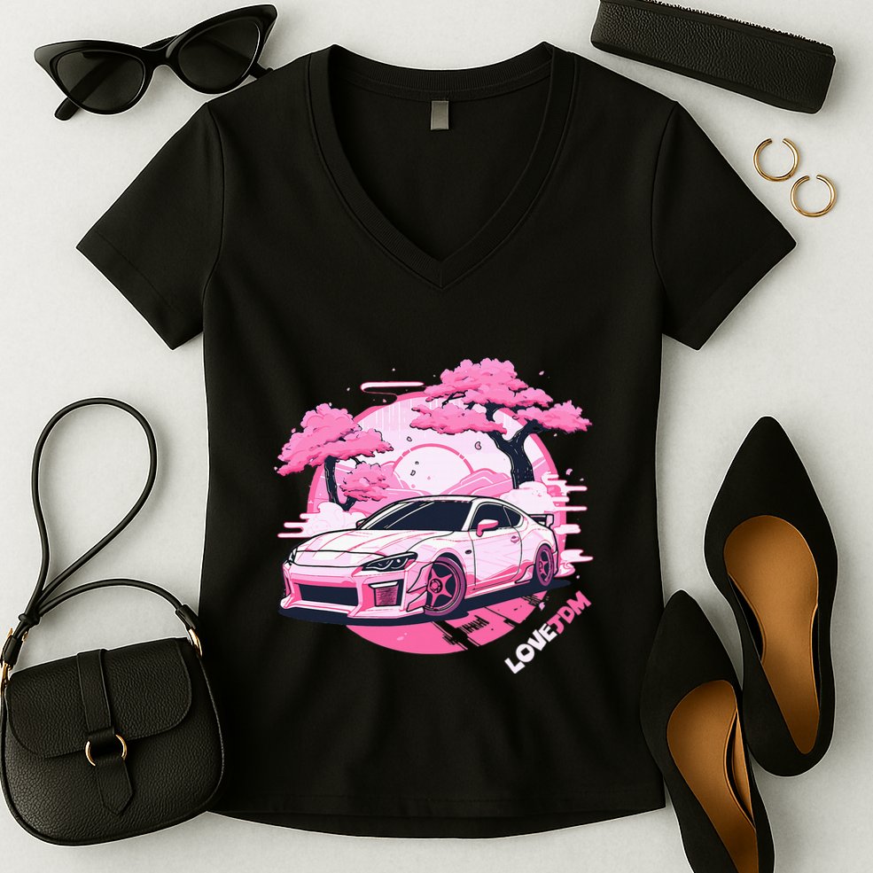 Love Jdm Girl Racer Pink Japanese Race Car Women's V-Neck T-Shirt