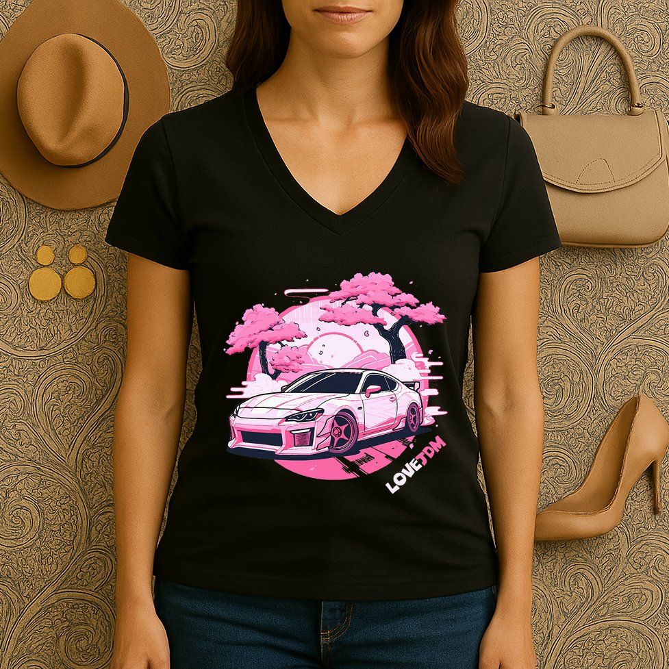 Love Jdm Girl Racer Pink Japanese Race Car Women's V-Neck T-Shirt