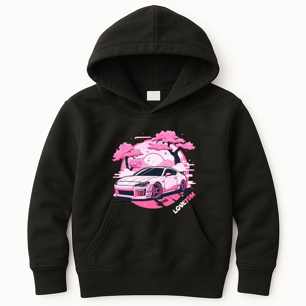 Love Jdm Girl Racer Pink Japanese Race Car Kids Hoodie