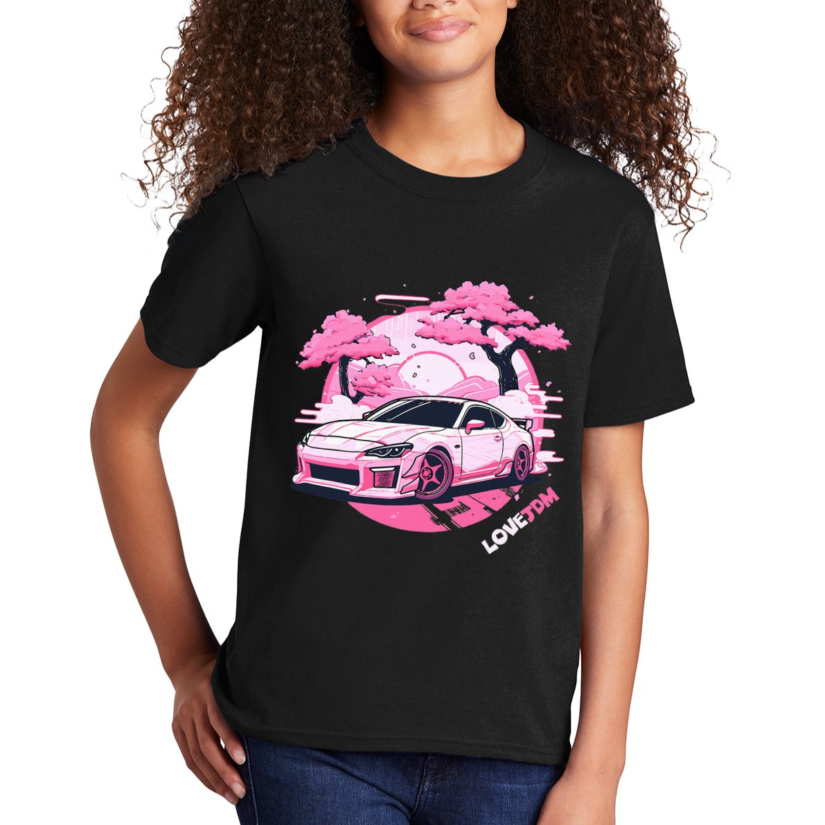 Love Jdm Girl Racer Pink Japanese Race Car Kids T-Shirt