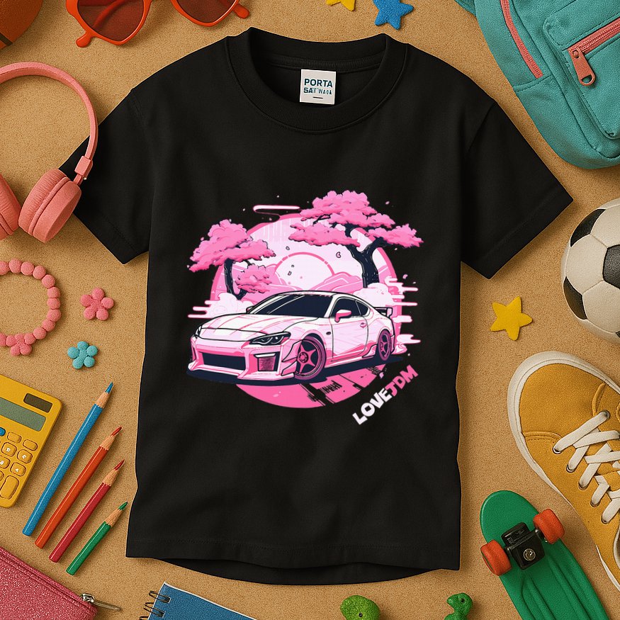 Love Jdm Girl Racer Pink Japanese Race Car Kids T-Shirt