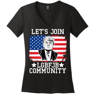 Lets Join Lgbfjb Community Lets Go Brandon Trump And America Flag Anti Biden Vi Women's V-Neck T-Shirt