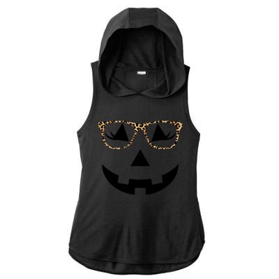 Leopard Jack O Lantern Pumpkin Face Ladies PosiCharge Tri-Blend Wicking Draft Hoodie Tank