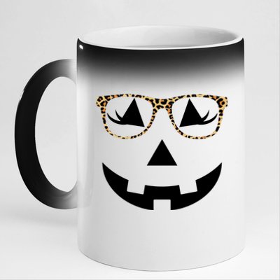 Leopard Jack O Lantern Pumpkin Face 11oz Black Color Changing Mug