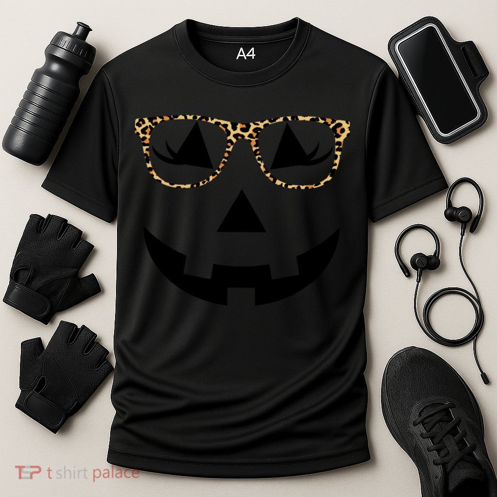 Leopard Jack O Lantern Pumpkin Face Performance Shirt