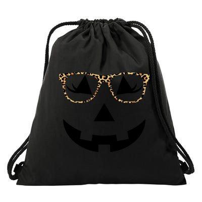 Leopard Jack O Lantern Pumpkin Face Drawstring Bag