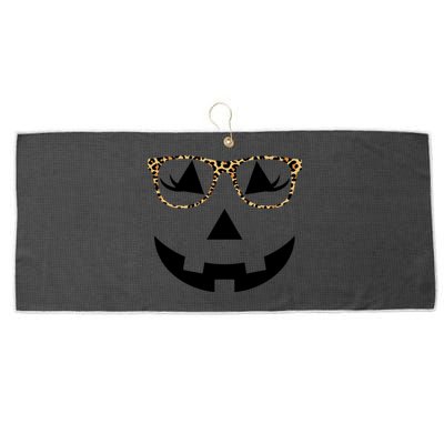 Leopard Jack O Lantern Pumpkin Face Large Microfiber Waffle Golf Towel