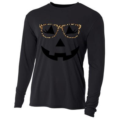 Leopard Jack O Lantern Pumpkin Face Cooling Performance Long Sleeve Crew