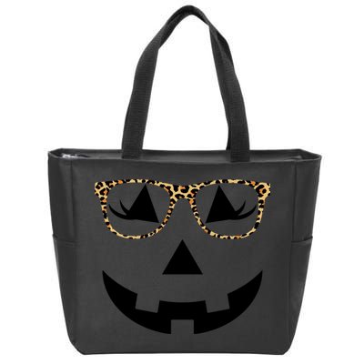Leopard Jack O Lantern Pumpkin Face Zip Tote Bag