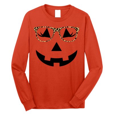Leopard Jack O Lantern Pumpkin Face Long Sleeve Shirt