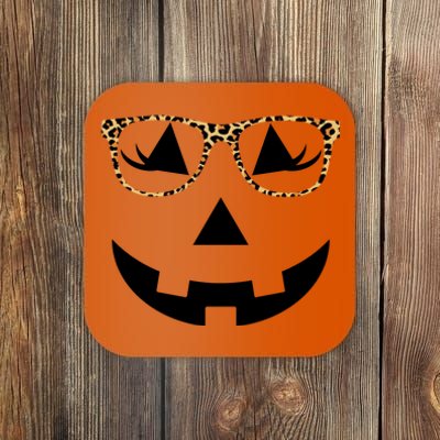 Leopard Jack O Lantern Pumpkin Face Coaster