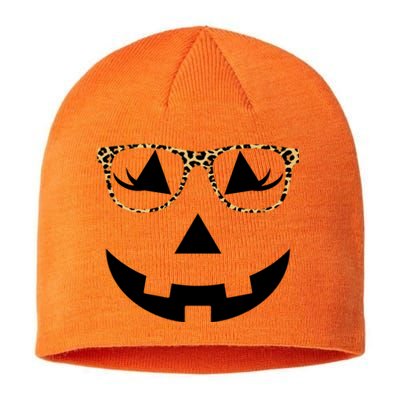 Leopard Jack O Lantern Pumpkin Face Sustainable Beanie