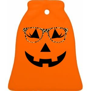 Leopard Jack O Lantern Pumpkin Face Ceramic Bell Ornament