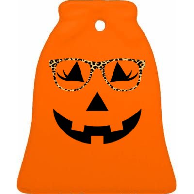 Leopard Jack O Lantern Pumpkin Face Ceramic Bell Ornament