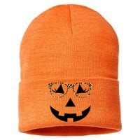 Leopard Jack O Lantern Pumpkin Face Sustainable Knit Beanie