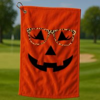 Leopard Jack O Lantern Pumpkin Face Golf Towel