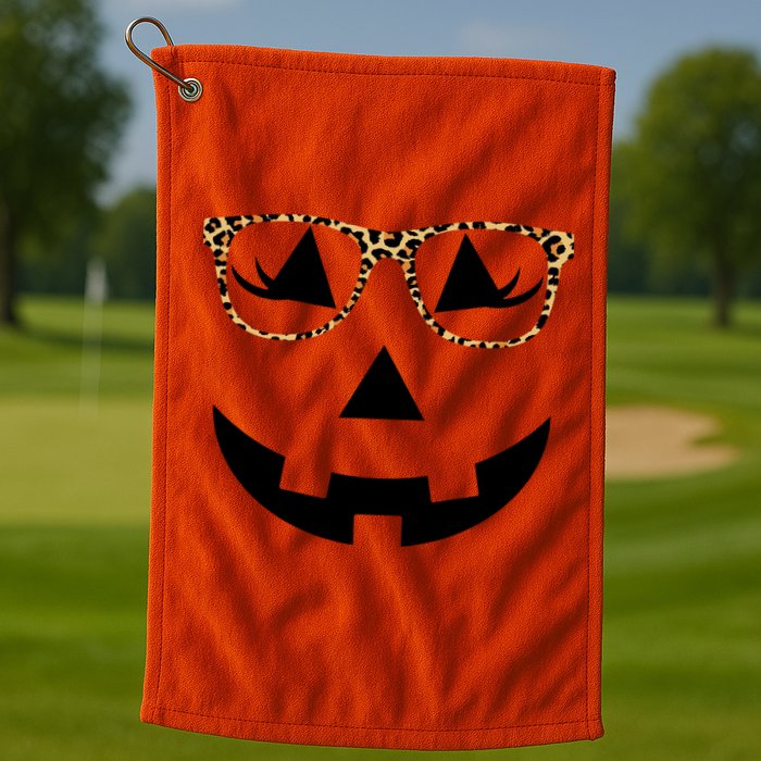 Leopard Jack O Lantern Pumpkin Face Golf Towel