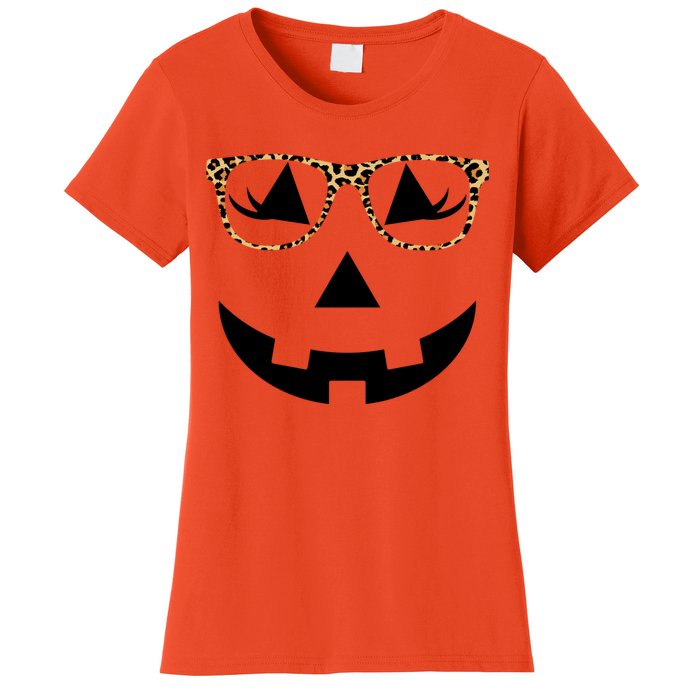 Leopard Jack O Lantern Pumpkin Face Women's T-Shirt