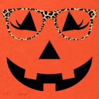Leopard Jack O Lantern Pumpkin Face Short Acrylic Beanie