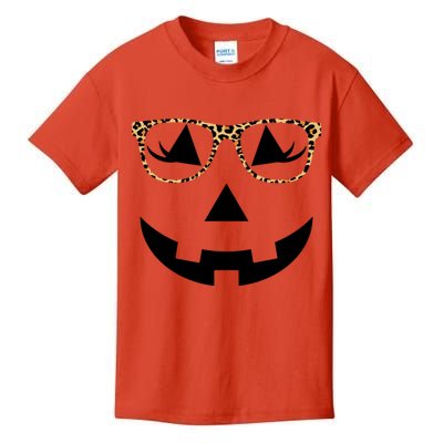 Leopard Jack O Lantern Pumpkin Face Kids T-Shirt