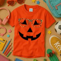 Leopard Jack O Lantern Pumpkin Face Kids T-Shirt