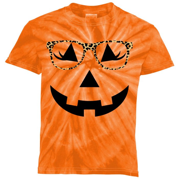 Leopard Jack O Lantern Pumpkin Face Kids Tie-Dye T-Shirt