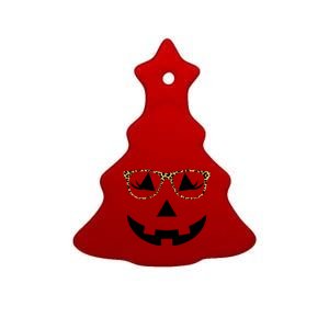 Leopard Jack O Lantern Pumpkin Face Ceramic Tree Ornament