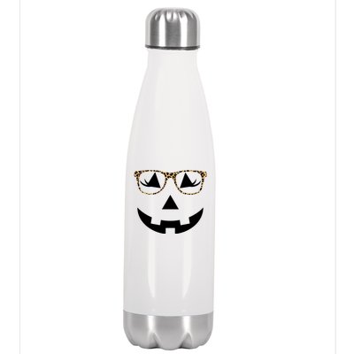 Leopard Jack O Lantern Pumpkin Face Stainless Steel Insulated Water Bottle