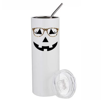 Leopard Jack O Lantern Pumpkin Face Stainless Steel Tumbler