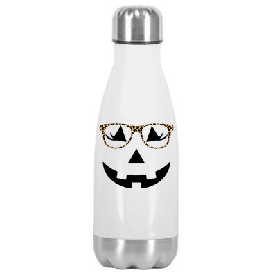 Leopard Jack O Lantern Pumpkin Face Stainless Steel Insulated Water Bottle